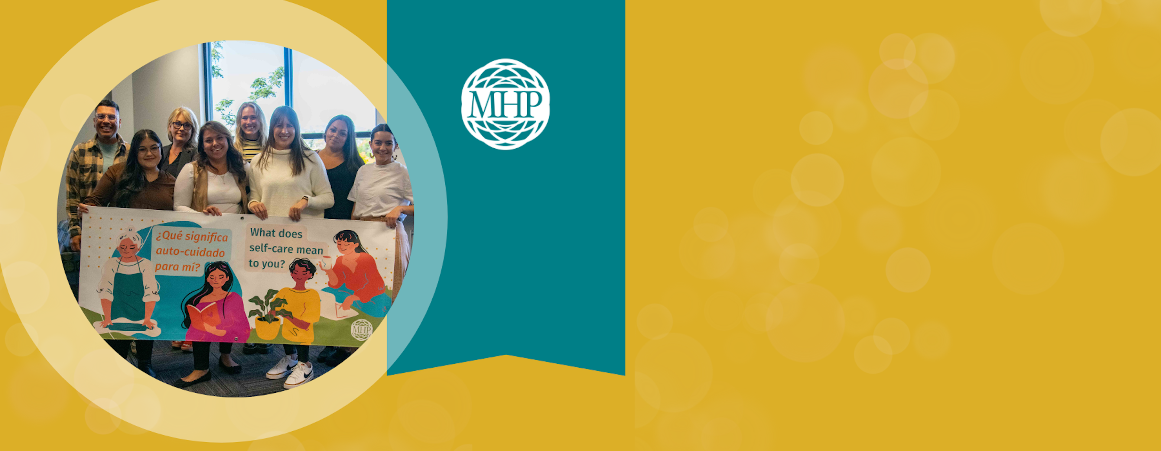 MHP logo and community health worker team